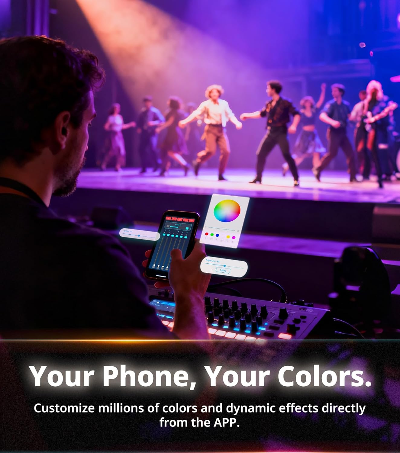 12x12W RGBWA UV LED Par Lights, 8-Hr Battery Powered Uplights with DMX512/APP/Remote Control, Stage Lighting for DJ Shows, Studio, Party, Indoor Events